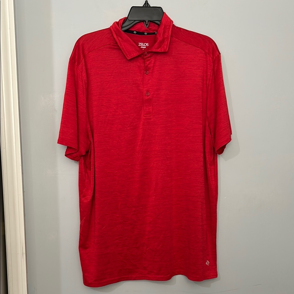Men’s ZELOS Red Performance Polo Shirt size L